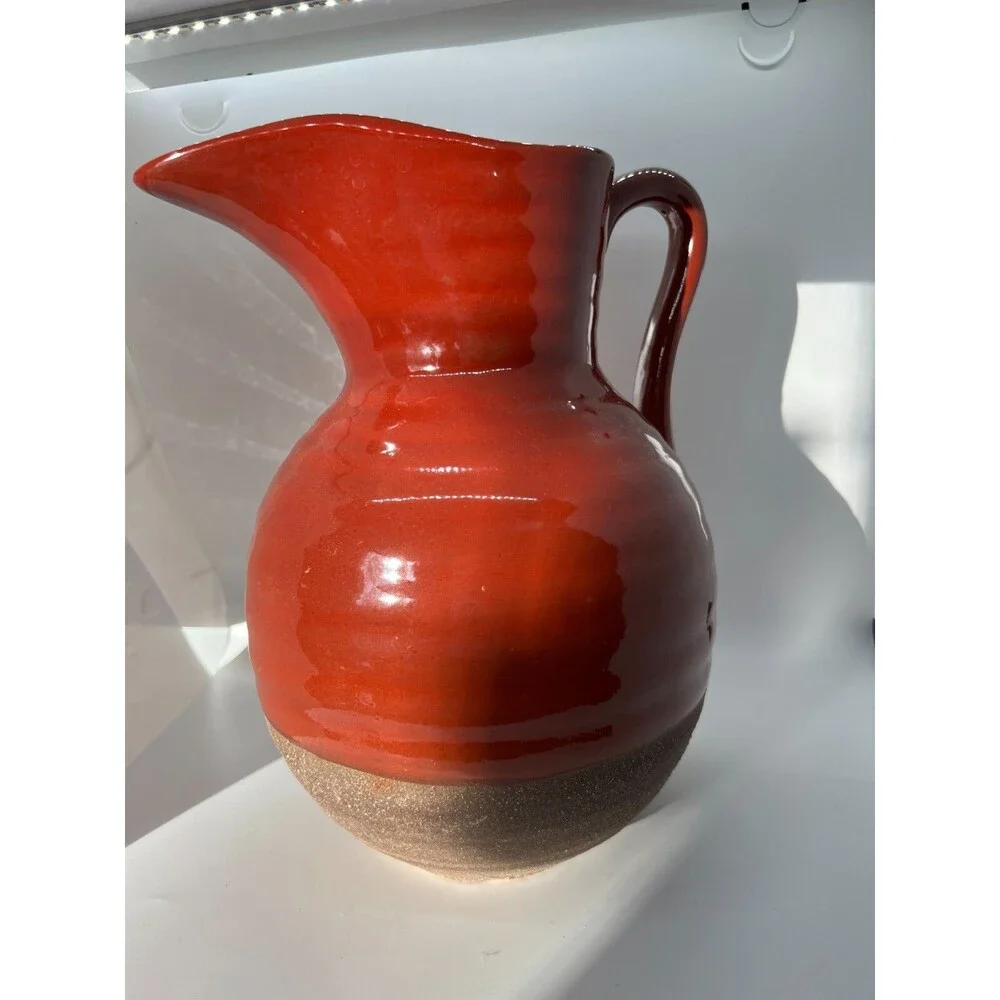 Cranberry Red Ceramic Pitcher Water Drink 2 Quart 10